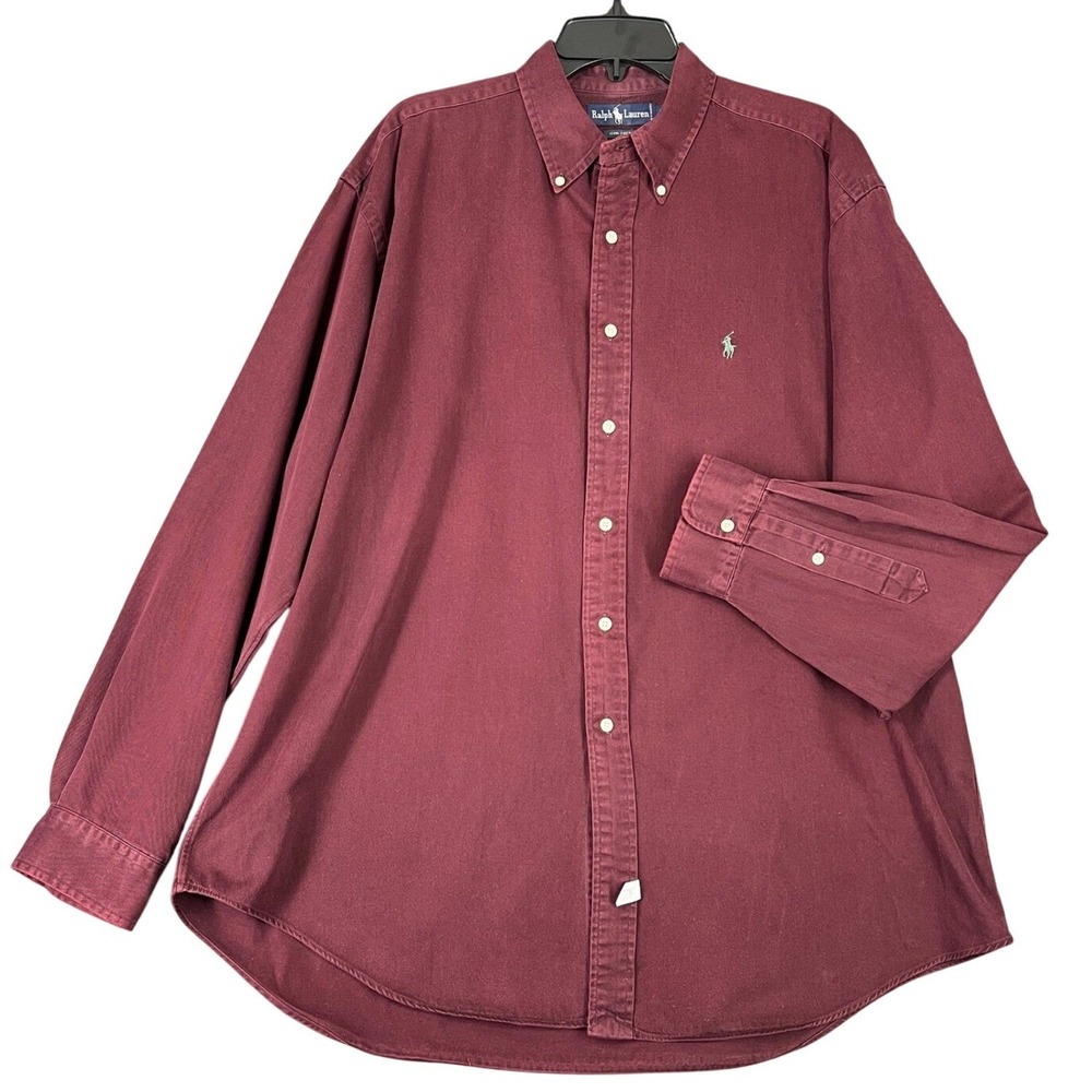 Ralph Lauren shirt‎ men XL maroon classic solid preppy wardrobe office work